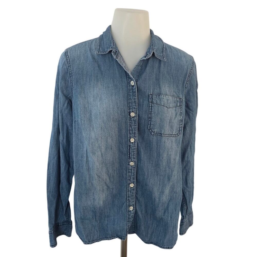 Old Navy Blue Denim Chambray Button Front Shirt Womens Sz M Classic